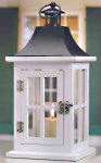 White Wood, Metal & Glass Candle Lantern