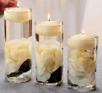 Glass Cylinders with Floating Disc Candles and real roses
