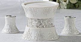 3-Piece White Resin Lace and Crystals Candle Holder