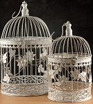 White Metal Birdcages with Floral Leaf Design