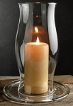 Glass Hurricane Shade with pillar candle and glass base