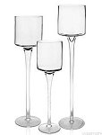 Stemmed glass candle holders, 14, 16 and 18 inch tall x 4inch wide