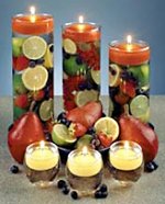 Round Disc Floating Candles in Glass Cylinders with Fresh Fruit Slices